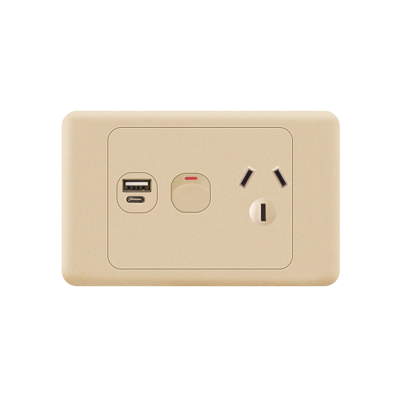 Australia Type-AS Single Socket With USB+Type C-Gold